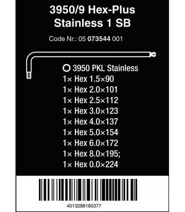 Wera 3950/9 PKL SB Hexplus Topbaş Alyan Anahtar Seti 1 05073544001