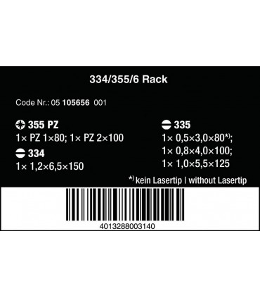 Wera 334 355 Lasertip Tornavida 6lı Seti 05105656001
