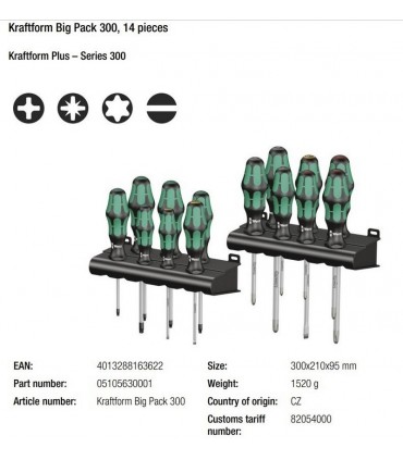 Wera Kraftform Big Pack 300 Karışık Tornavida Set 14P 05105630001
