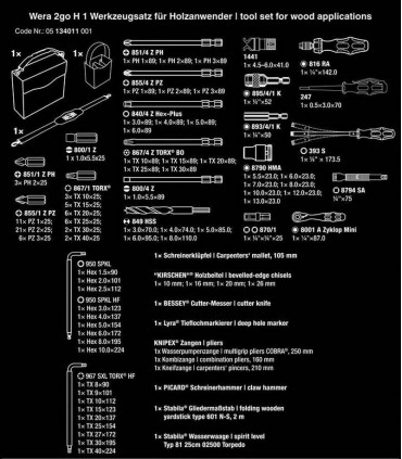 Wera 2go H1 Ağaç İşleri Alet Seti 05134011001