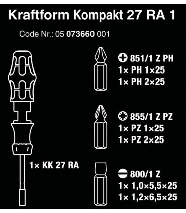 Wera 27 RA1 Tornavida Bits Seti KF Kompakt 05073660001