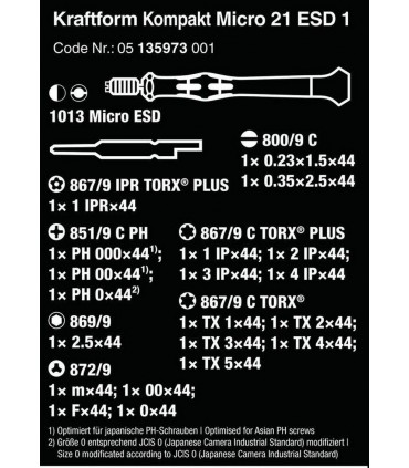 Wera 21 ESD Yarımay Hios Mikro Tornavida Bits Seti 05135973001
