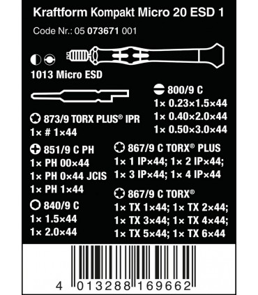 Wera 20 ESD Yarımay Hios Mikro Tornavida Bits Seti 05073671001