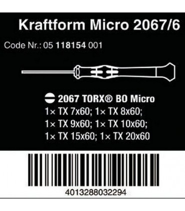 Wera 2067/6 Delikli Torx BO Elektronikçi Mikro Tornavida Set 6lı 05118154001