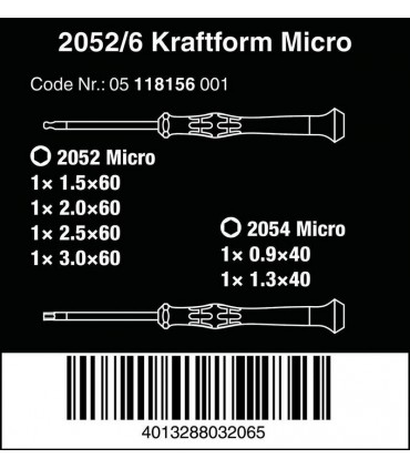 Wera 2052/6 Elektronikçi Mikro Tornavida Set 6lı 05118156001