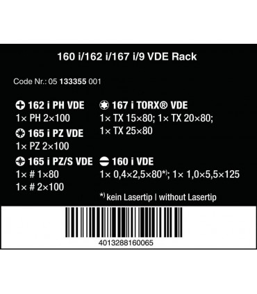Wera 160i 162i 167i KF Plus 100 VDE Elektrikçi Tornavida Seti 9P 05133355001