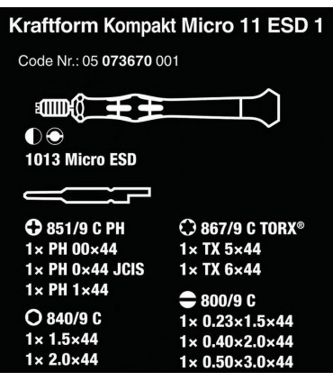 Wera 11 ESD Yarımay Hios Mikro Tornavida Bits Seti 05073670001