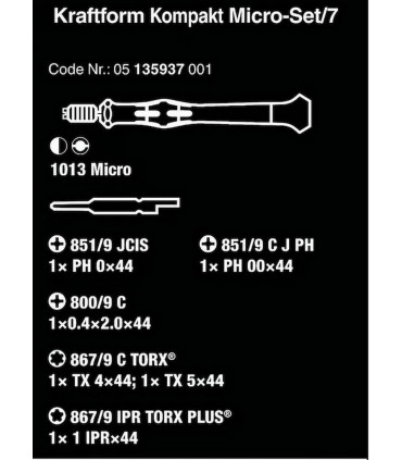 Wera 1013 KK MicroSet7 Bits Tornavida Seti 7P 05135937001