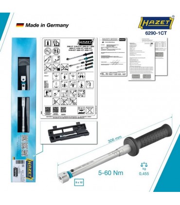 Hazet 6290-1CT/29 5-60Nm 9X12mm Açık Ağız-Yıldız Torkmetre Seti