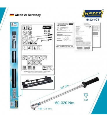 Hazet 6123-1CT 60-320Nm 1/2" Ayarlanabilir Tork Anahtarı ±%2