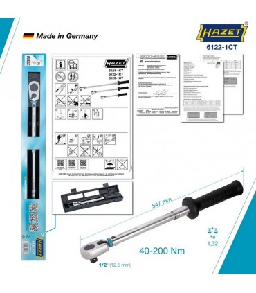 Hazet 6122-1CT 40-200Nm 1/2" Ayarlanabilir Tork Anahtarı ±%2