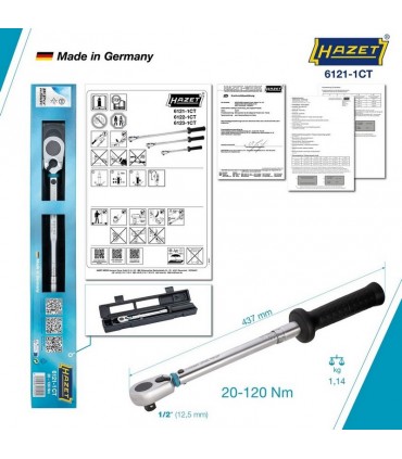 Hazet 6121-1CT 20-120Nm 1/2" Ayarlı Torkmetre ±%2