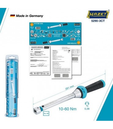 Hazet 5290-3CT 10-60Nm 9x12mm Değişken Uçlu Torkmetre ±%3