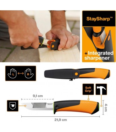 Fiskars 1023619 Ağır İş Kılıflı Entegre Bilemeli Bıçak