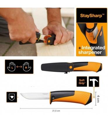 Fiskars 1023620 Ağır İş Kılıflı Entegre Bilemeli Bıçak