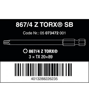Wera 867/4 Z SB Torx Bits TX20 89mm 3P 05073472001