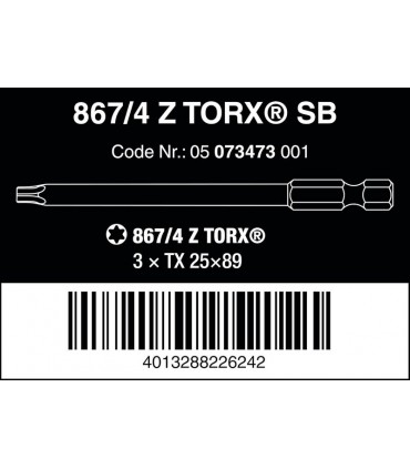 Wera 867/4 Z SB Torx Bits TX25 89mm 3P 05073473001
