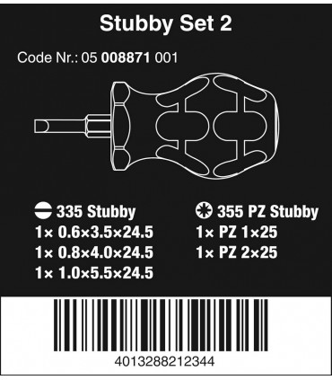 Wera Stubby/Topaç 2 Düz Pozidriv Tornavida Seti 5P 05008871001