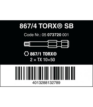 Wera 867/4 Z SB Torx Bits TX10 50mm 2P 05073720001