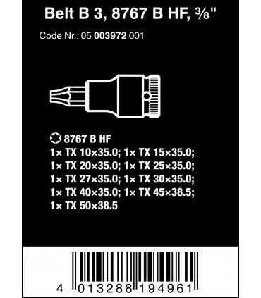Wera 8767 HMB Zyklop 3/8" Belt3 Torx HF Lokma Bits Seti 05003972001